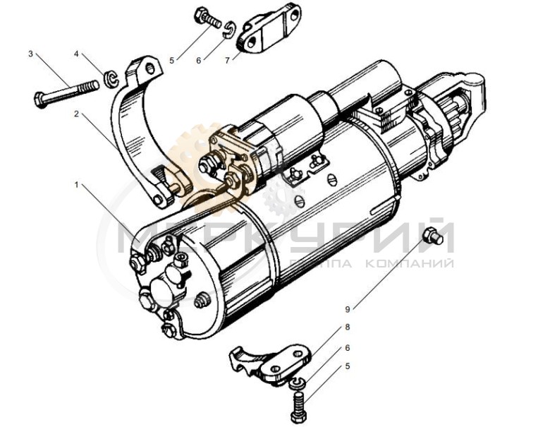 Стартер двигателя ЯМЗ-7511.10 в сборе и его крепление