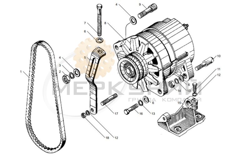 Генератор двигателя ЯМЗ-7511.10 в сборе, его крепление и привод